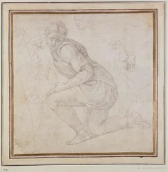 Inv. 5211-75 Fawkener Recto (W.92) Homme agenouillé (dessin)